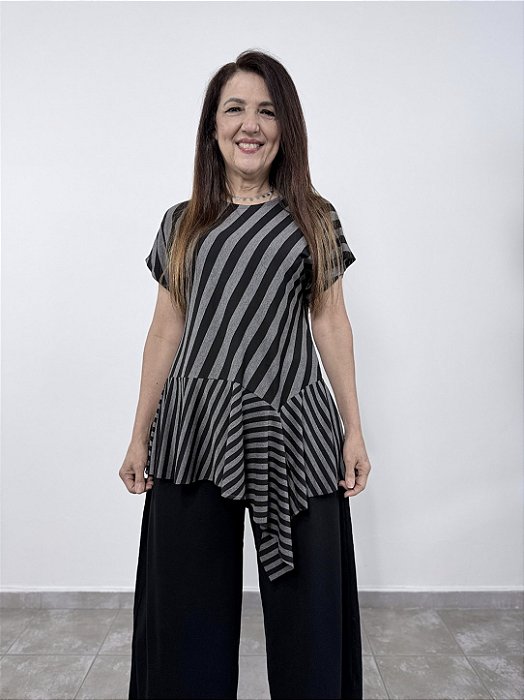 Blusa Cascata Listras - PRETO/CINZA