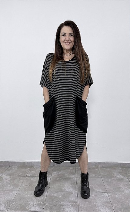 Tunica Redonda Listra - PRETO/CINZA