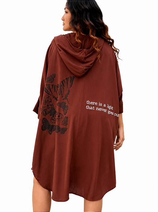 Camisão Capuz Borboletas - MARRON