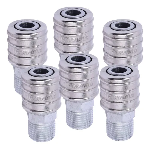 Kit 6 Engates Rápidos 1/4 Rosca Macho 1/2 Bsp - Conexões Práticas para Seu Sistema Hidráulico
