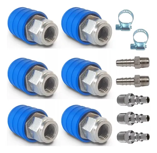 Kit de 6 Engates Rápidos para Compressor - Espigão para Mangueira 1/4"