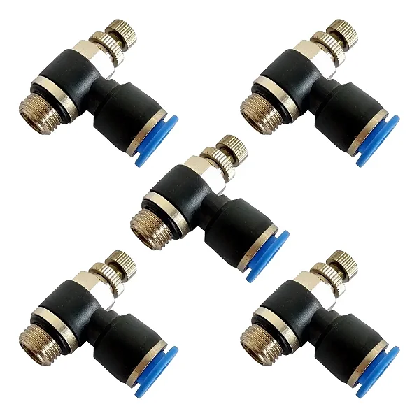 Kit 5 Conexões Pneumáticas Reguladoras 6mm 1/8 BSP