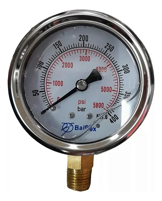 Manômetro Vertical Glicerina 0-400 Bar 63mm Rosca 1/4 Npt