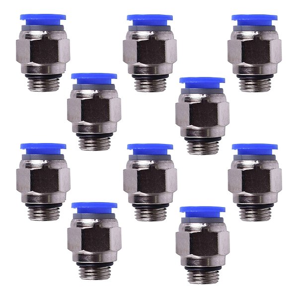 Kit 10 Conexão Pneumática Reta Macho Tubo 10mm X 1/4 Bsp