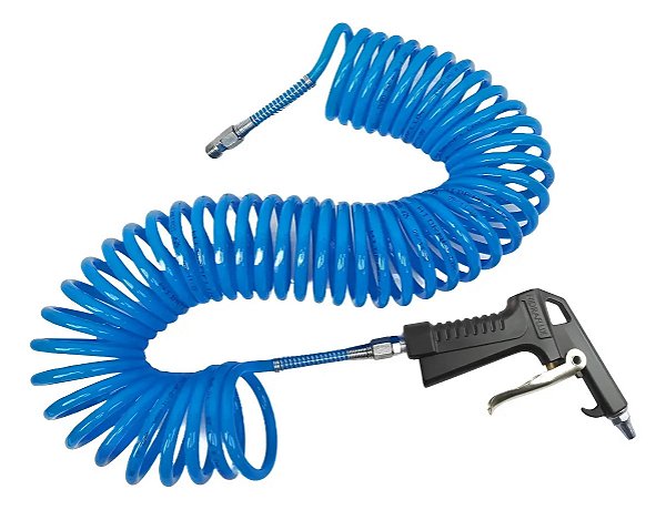 Mangueira Espiral Ar Comprimido 3,5metros Kit Bico Passar Ar Azul