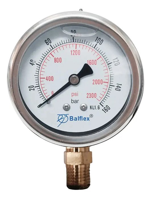 Manômetro Com Glicerina Vertical 63mm 1/4 160 Bar 2300 Psi