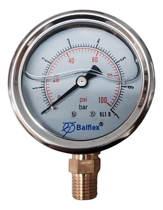 Manômetro Com Glicerina Vertical 63mm 1/4 7 Bar 100 Psi