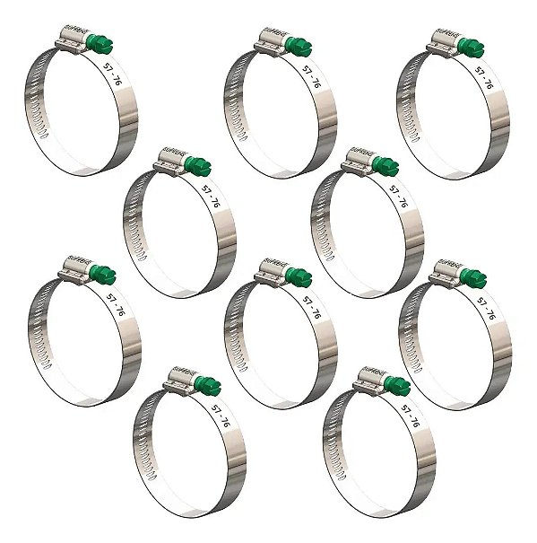 Kit 10 Abraçadeiras Flexil Carbono Suprens 57-76mm Fita 14mm Inox