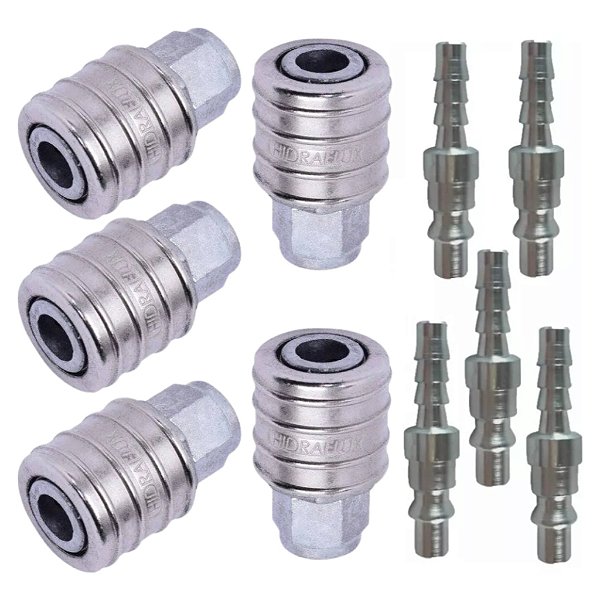 Kit Com 10 Peças Engate Rápido De Ar 1/4 Fêmea E Pino Macho