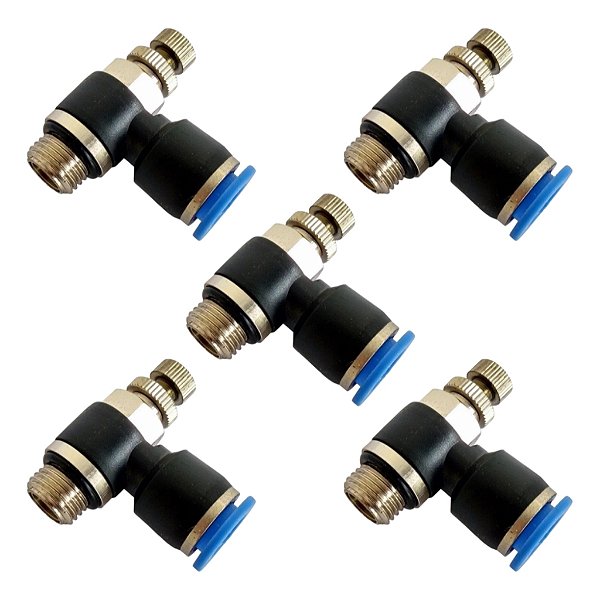 Kit 5 Conexão Pneumática Reguladora De Fluxo 4mmx 1/8 Bsp