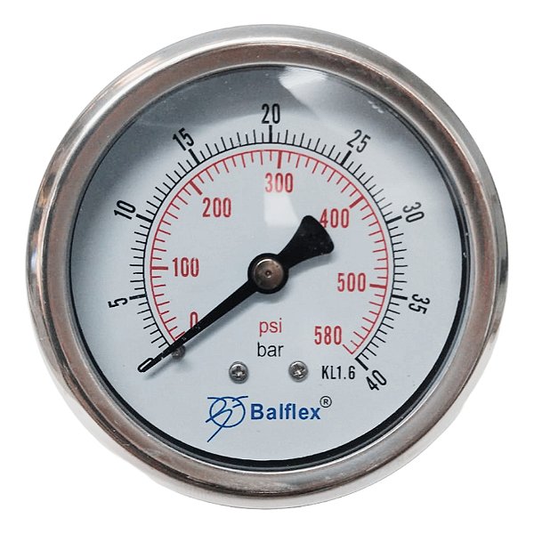 Manômetro Horizontal Glicerina Aço Inox 63mm 580 Psi 40 Bar