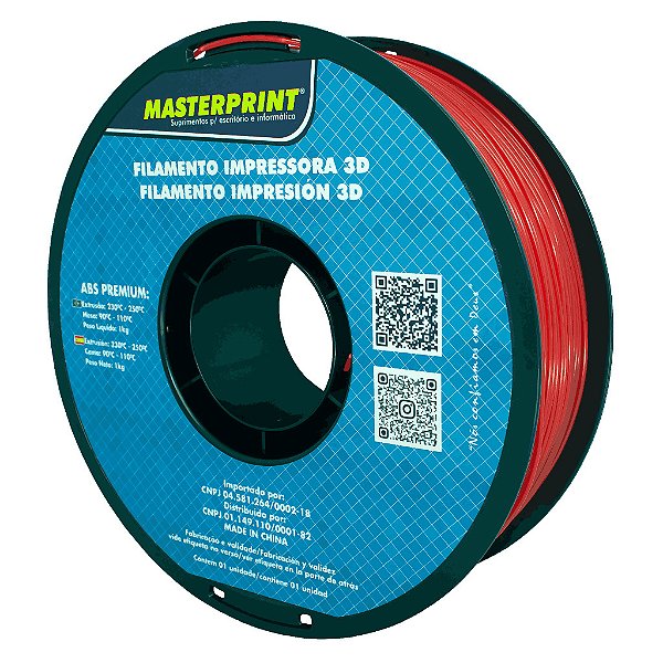 Filamento 3D ABS Premium Vermelho 1Kg MasterPrint