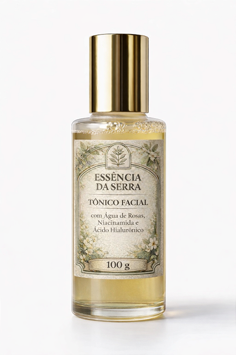 Tônico Facial Essência da Serra com Água de Rosas, Ácido Hialurônico e Niacinamida
