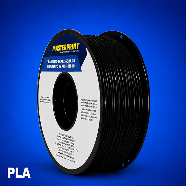 Filamento 3D PLA 1,75mm Masterprint 1Kg PRETO