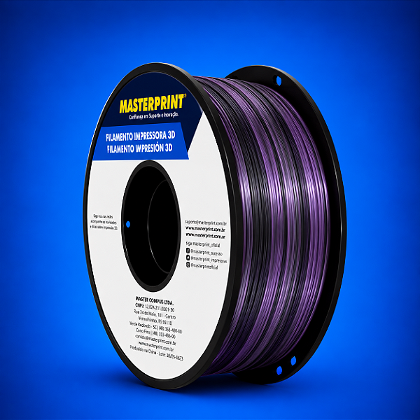 Filamento 3D PLA SILK DUOCOLOR 1,75mm Masterprint 1Kg - ROXO/PRETO