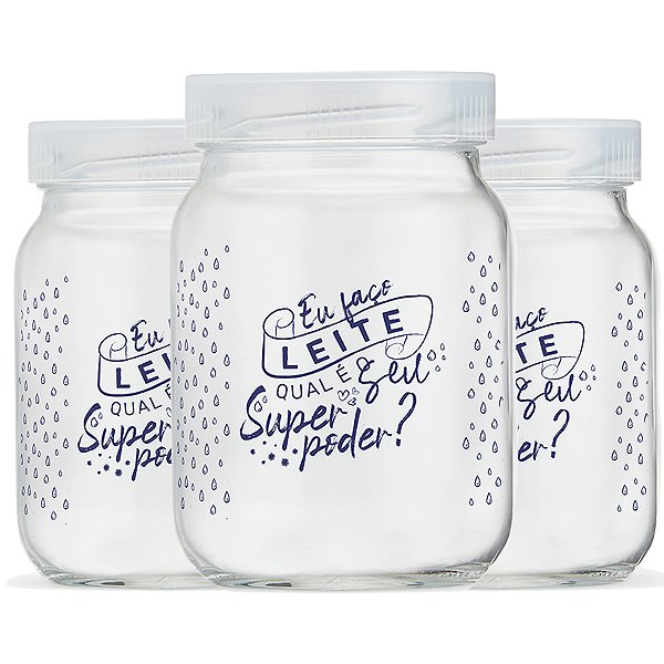 Kit 3 Potes de Vidro para Leite Materno Super Poder! 200ml