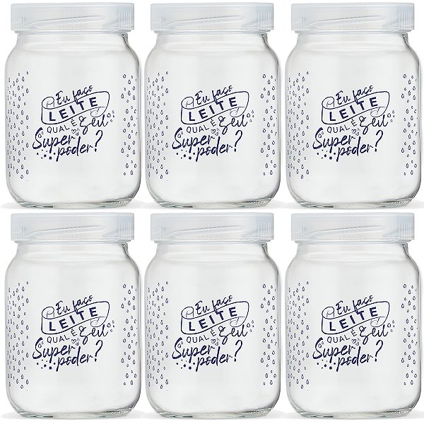 Kit 6 Potes de Vidro para Leite Materno Super Poder! 200ml