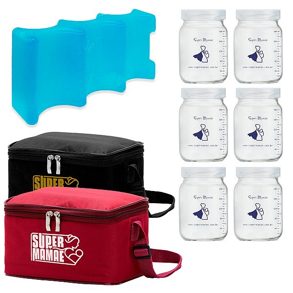 Bolsa Térmica 6 Potes 200 ml + Gelo Artificial | Super Mamãe