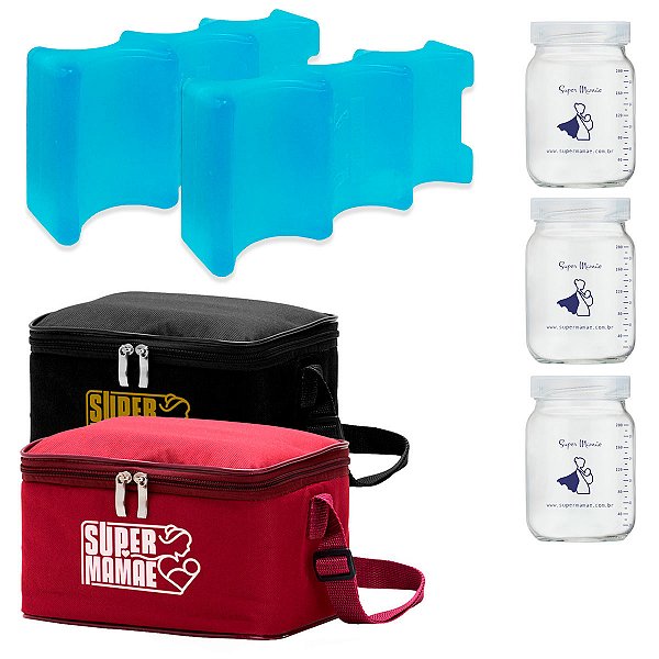 Bolsa Térmica 3 Potes 200 ml + 2 Gelos Artificiais | Super Mamãe