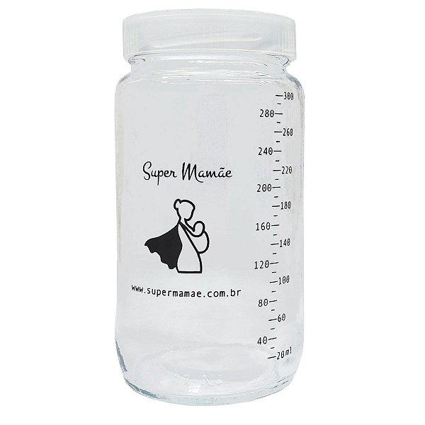 Pote de Vidro para Leite Materno Super Mamãe 300ml com Graduação