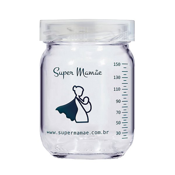 Pote de Vidro para Leite Materno Super Mamãe 150ml com Graduação