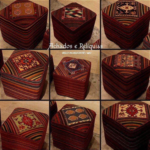 Pufes em Tapete Persa Kilim — A Arte Têxtil do Oriente em sua Casa