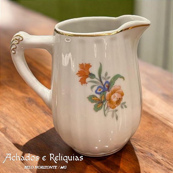 Jarra para Leite / Creme antiga de Porcelana branca Rami com pintura floral