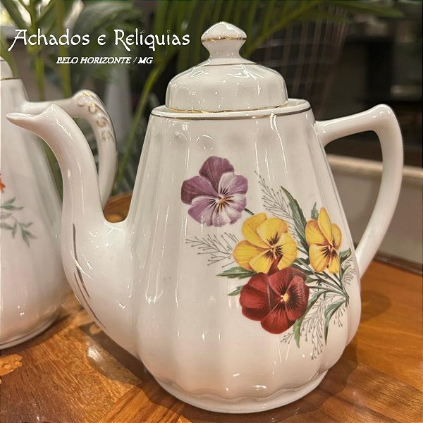 Bule antigo de Porcelana branca RAMI com pintura floral