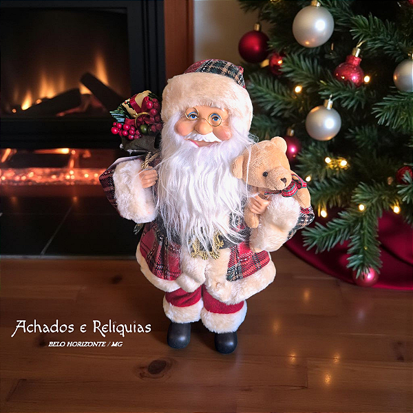 Papai Noel com Ursinho e Saco de Presentes