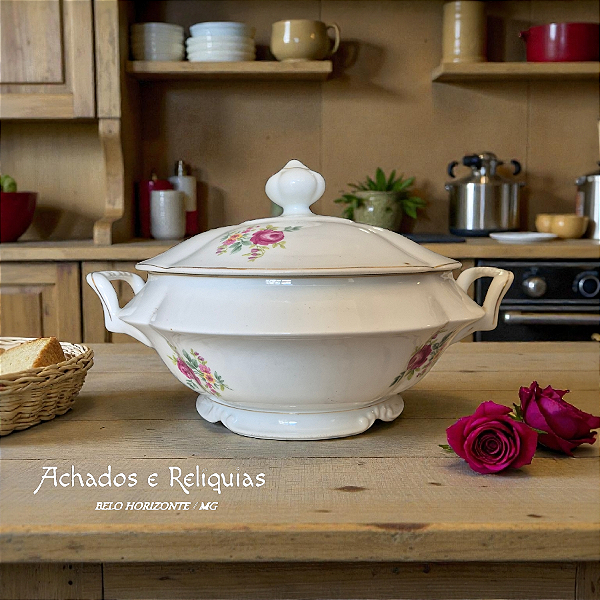 Sopeira Antiga em Porcelana Real com Flores Clássicas