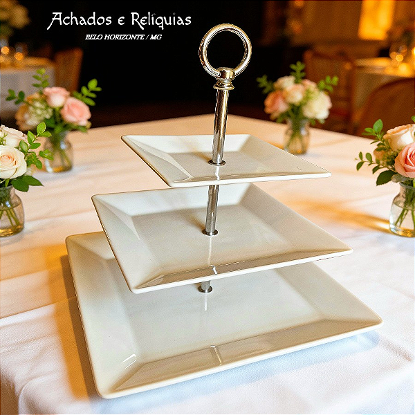 Doceira de 3 andares Porcelana Branca Oxford Brasil