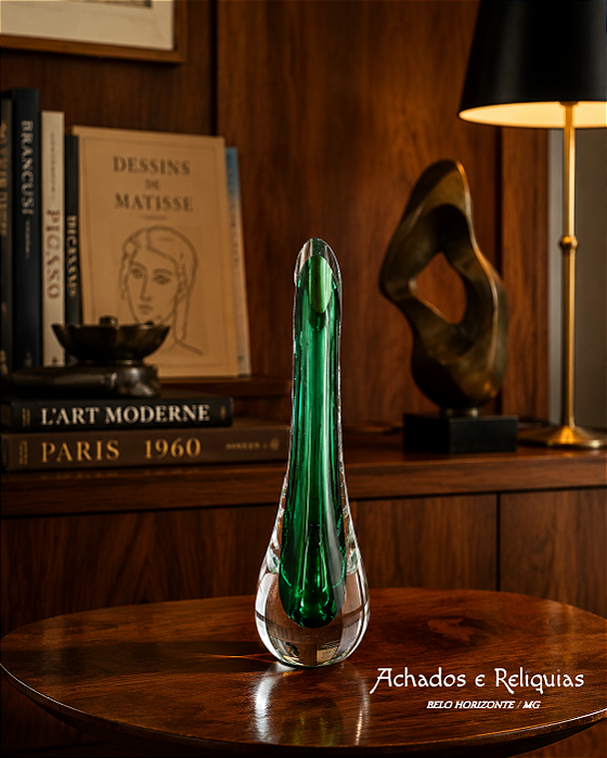 Soliflore em Cristal de Sèvres Verde - Alta Escultura Francesa Mid-Century