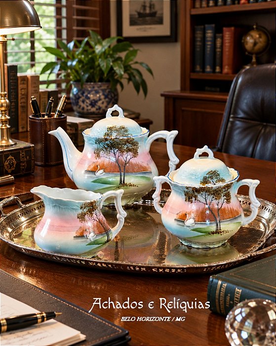 Jogo de Chá Lago dos Cisnes - Romantismo e Tradição em Porcelana Oriental Antiga