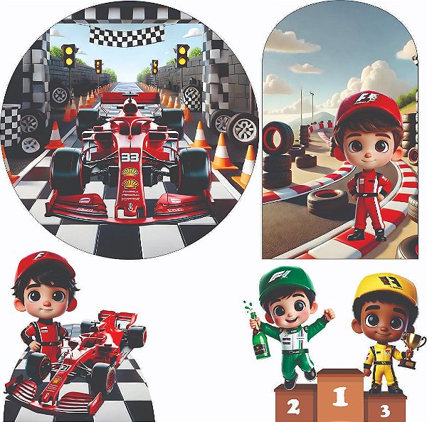 Formula 1 Kit Festa na Mesa 50cm Painel Redondo Romano e Display Mdf