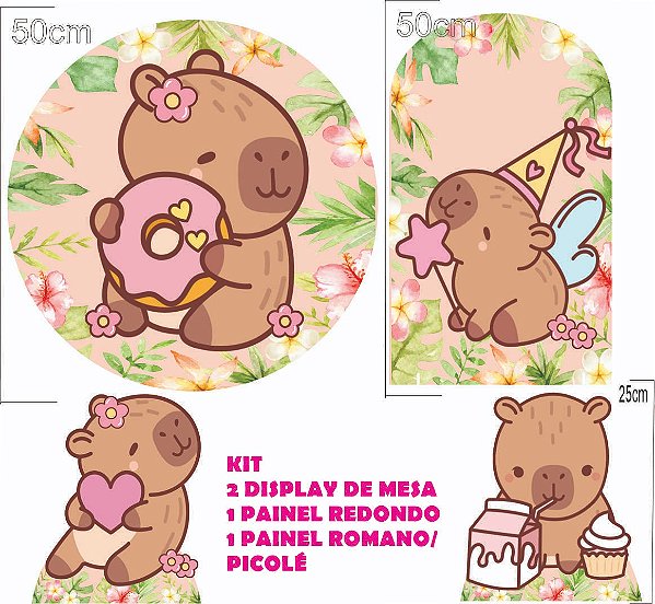 Capivara Kit Festa na Mesa 50cm Painel Redondo Romano e Display Mdf