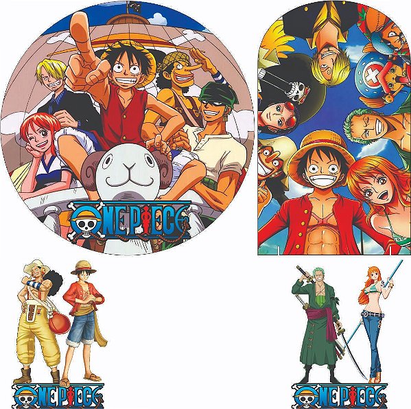 One Piece Kit Festa na Mesa 50cm Painel Redondo Romano e Display Mdf
