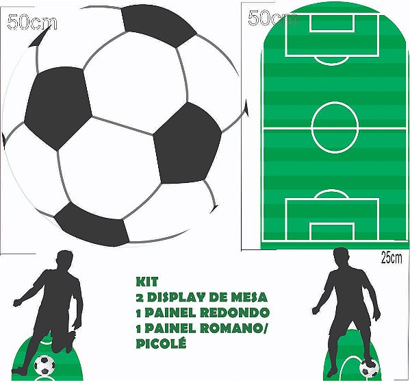 Futebol Kit Festa na Mesa 50cm Painel Redondo Romano e Display Mdf