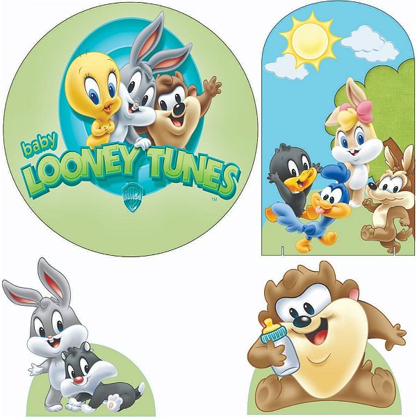 Looney Tunes Baby Kit Festa na Mesa 50cm Painel Redondo Romano e Display Mdf