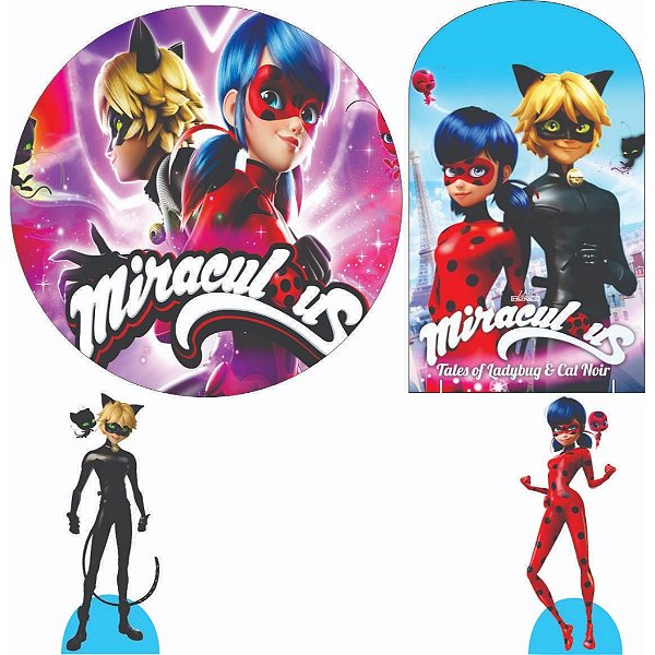 Miraculous Kit Festa na Mesa 50cm Painel Redondo Romano e Display Mdf