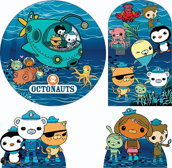 Octonautas Kit Festa na Mesa 50cm Painel Redondo Romano e Display Mdf