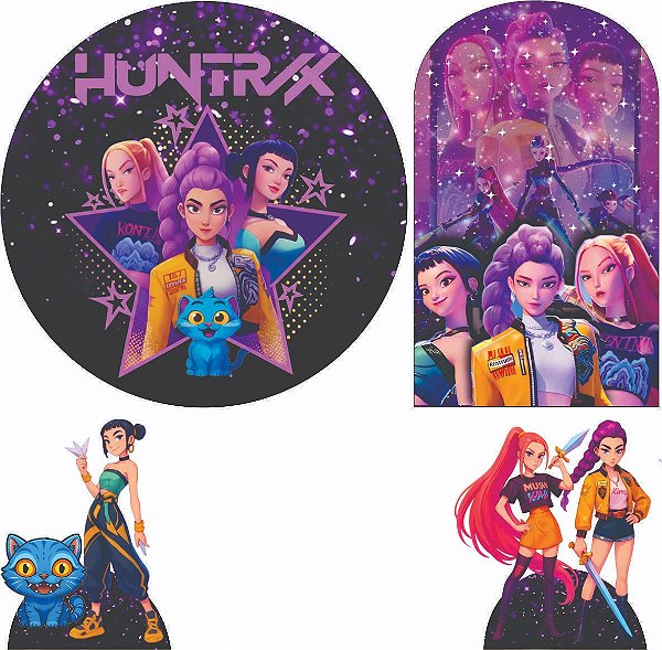Guerreiras do Kpop Kit Festa na Mesa 50cm Painel Redondo Romano e Display Mdf