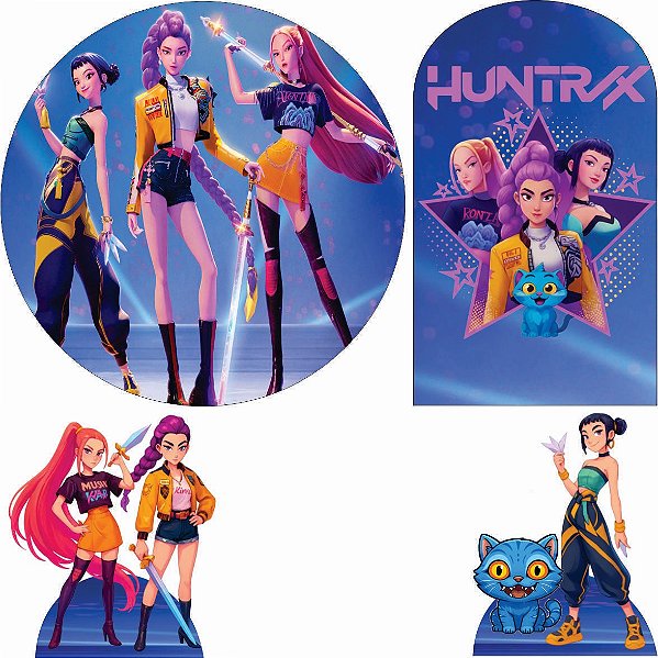 Guerreiras do Kpop Kit Festa na Mesa 50cm Painel Redondo Romano e Display Mdf