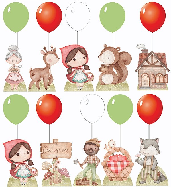 Chapeuzinho Vermelho Aquarelado Centro de Mesa