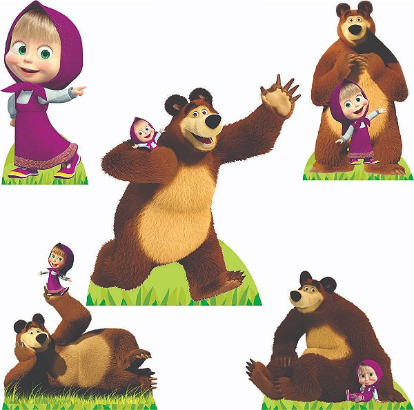 Masha e o Urso Kit 1 Display de Chão 4 de Mesa Festa Cenários Totens