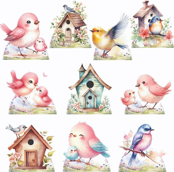 Jardim dos Pássaros Displays MDF Decoração Totem Cenário de Mesa