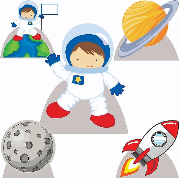 Astronauta Kit 1 Display de Chão 4 de Mesa Festa Cenários Totens