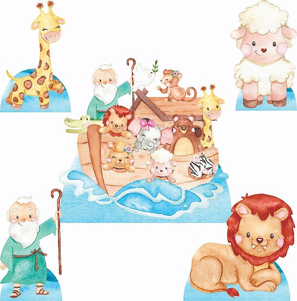 Arca de Noé Kit 1 Display de Chão 4 de Mesa Festa Cenários Totens