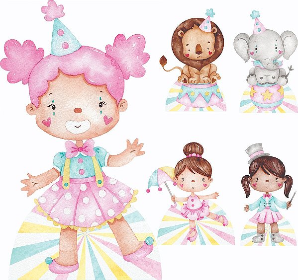 Kit 1 Cenário De Chão E 4 De Mesa Circo Rosa