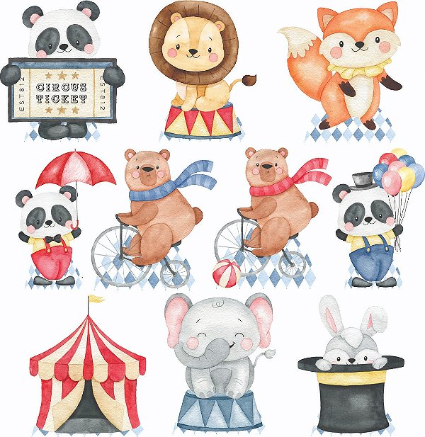 Circo Aquarelado Animais Displays