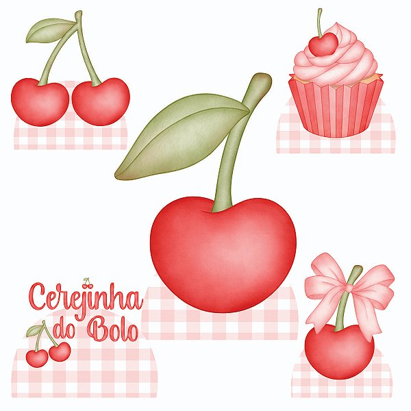 Cerejinha do Bolo Aquarelado 1 Display de Chão e 4 de Mesa